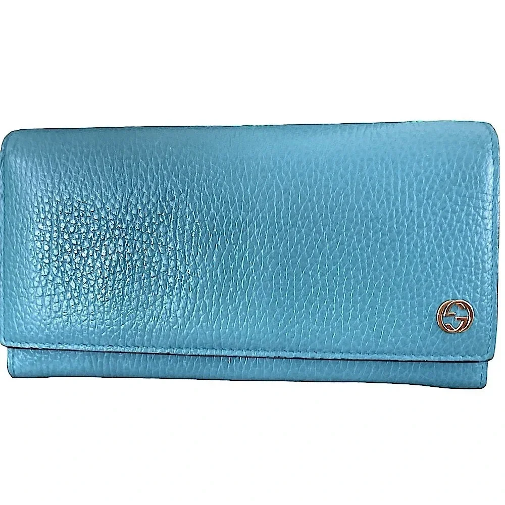 🩵GUCCI Turquoise Blue GG Calfskin Continental Wallet